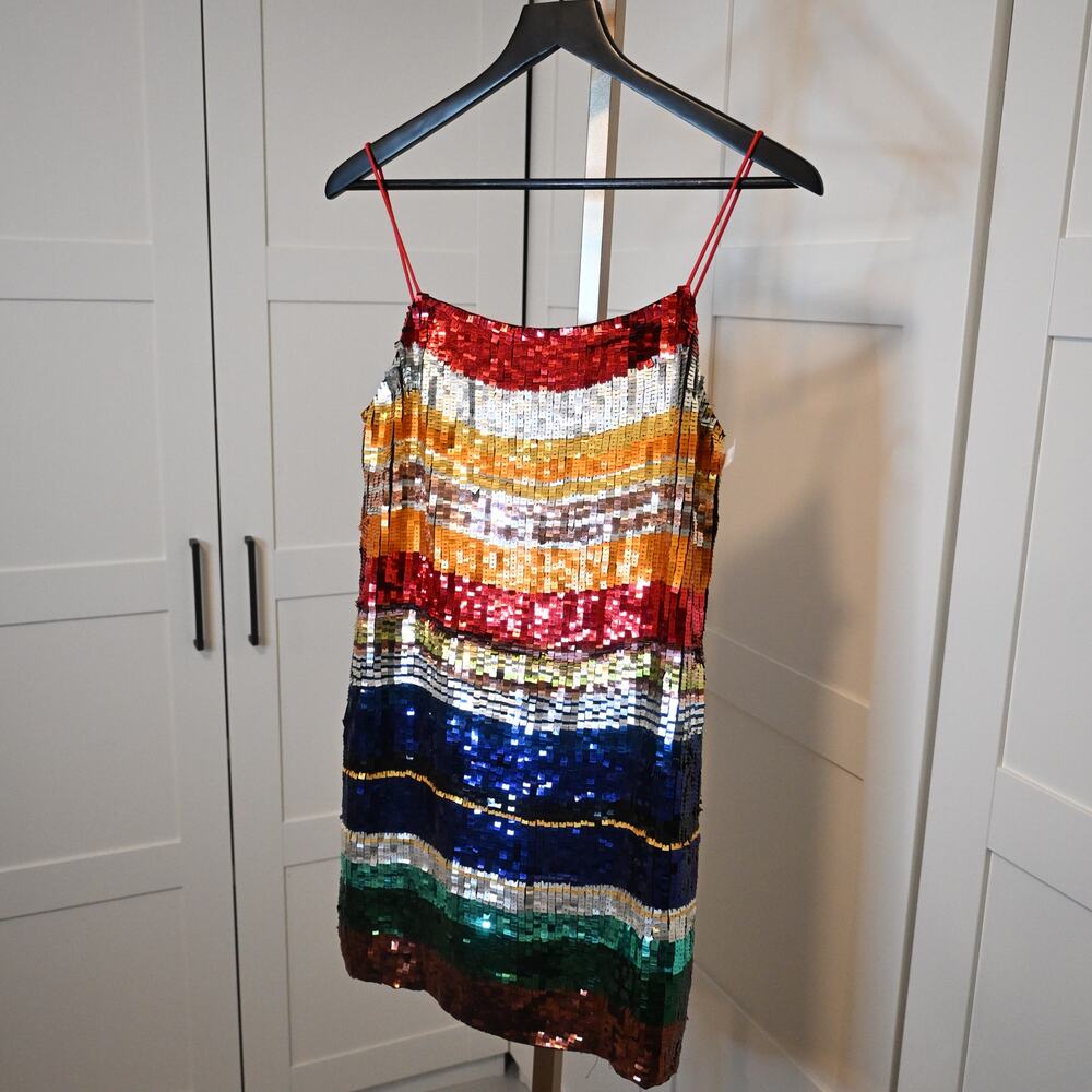 Alice + Olivia Multicolor Sequin Striped Mini Dress - Picture 3 of 9